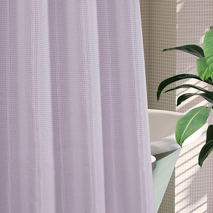 MitoVilla No Hooks Needed Purple Waffle Shower Curtain Liner Set, Modern Waffle - Image 5