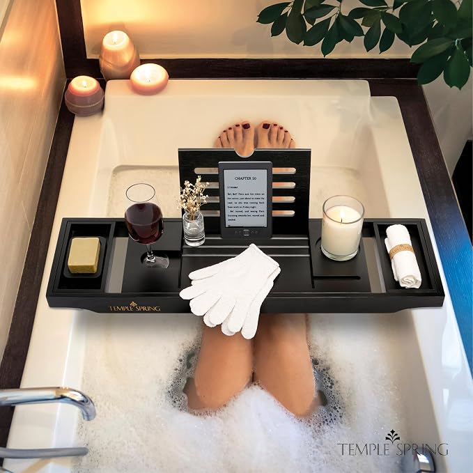 Temple Spring Wooden Bathtub Tray, Bamboo Bathroom Accessories, Bath Tray - Image 7