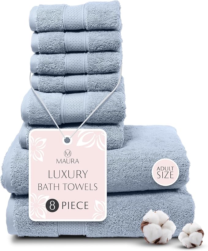MAURA Light Blue Bath Towel Set of 8 by MAURA