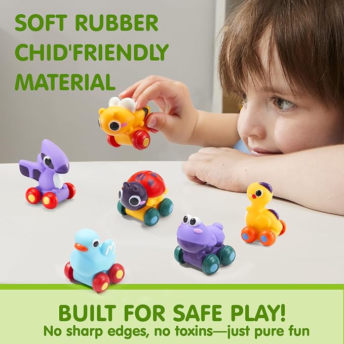 JOYIN Animal Cartoon Cars, Soft Rubber Toy Car Set, Mini Vehicles, Bath Toy Car - Image 3