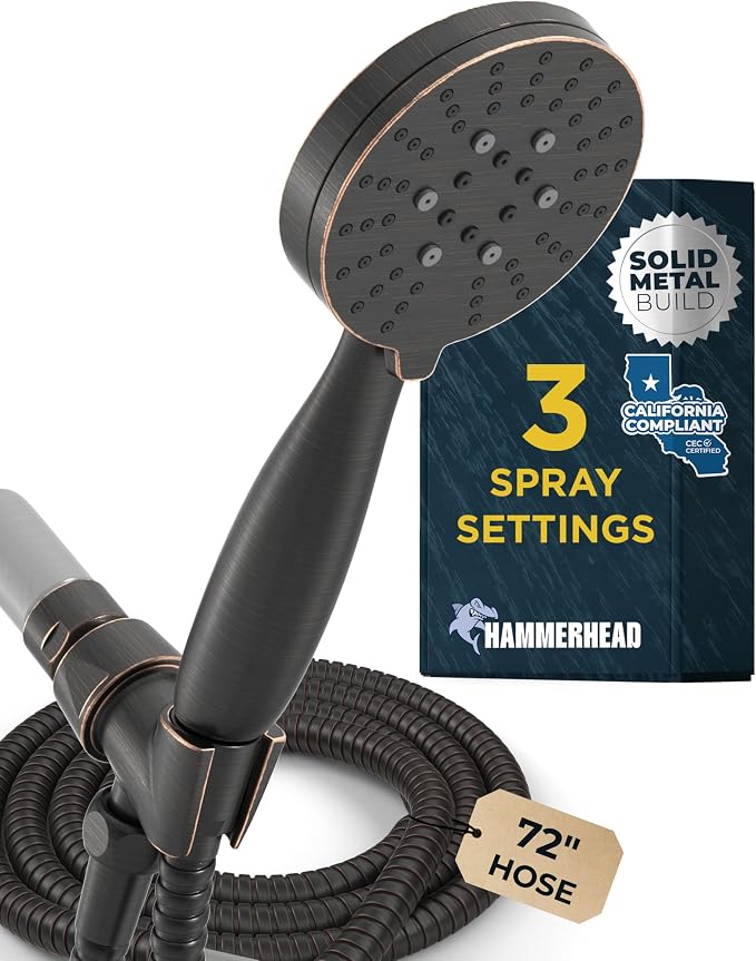 HammerHead Showers® Solid METAL 3-Spray Handheld Shower Head by HammerHeadShowers