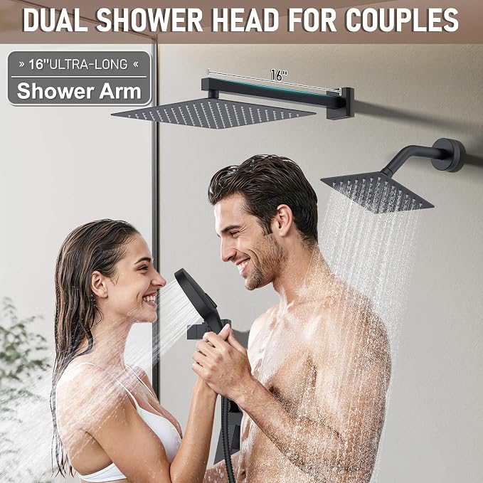 Shower Faucet Set Matte Black Shower System, Push Button Diverter 3-Way Shower - Image 5