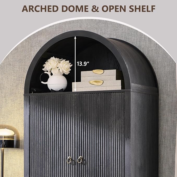 71" Tall Arched Bathroom Storage Cabinet, Modern Fluted Storage Cabinet w/Doors - Image 5