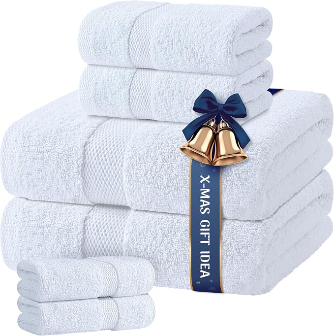 White Bath Towel Set of 6 by WhiteClassic