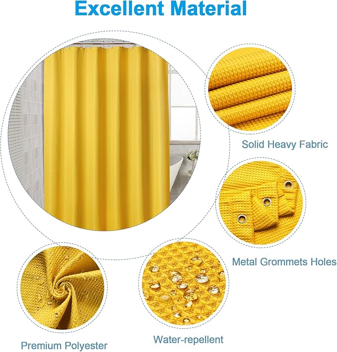 AmazerBath Waffle Shower Curtain, Bright Yellow Shower Curtain Fabric - Image 3