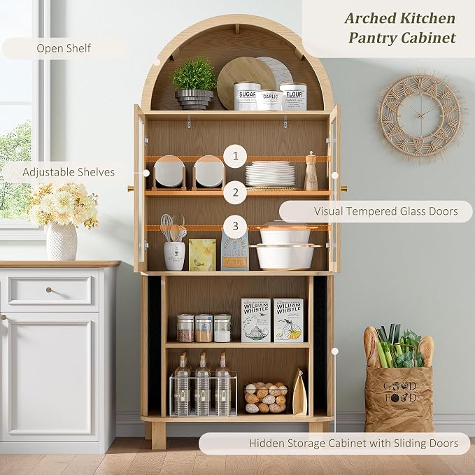 Alohappy Arched Kitchen Pantry, Modern Wood Kitchens Storage Cabinets - Image 4