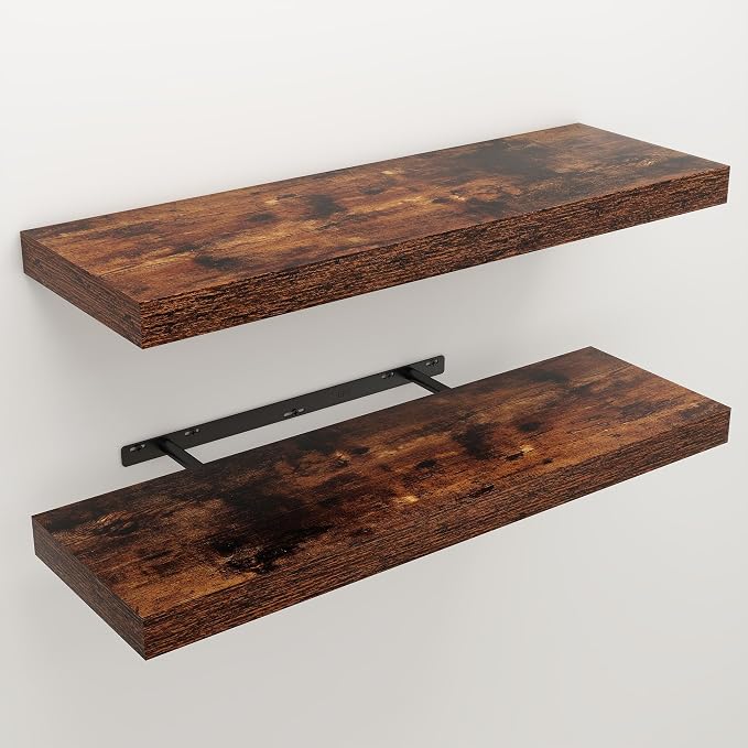 Floating Shelves for Wall, 9.3" Deep Wall Mounted Rustic Wood Shelves for - Image 3
