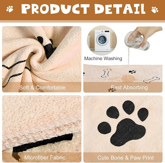Chumia 4 Pcs Dog Towels for Drying Dog Puppy Bulk Microfiber Absorbent Paw - Image 6