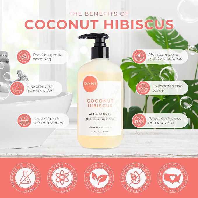 DANI Naturals Moisturizing Hand Soap – Coconut Hibiscus Scent, Sulfate-Free & - Image 2