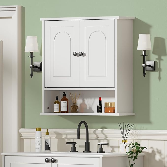 Bathroom Medicine Cabinet, 2 Doors White Bathroom Wall Cabinet by Mepplzian