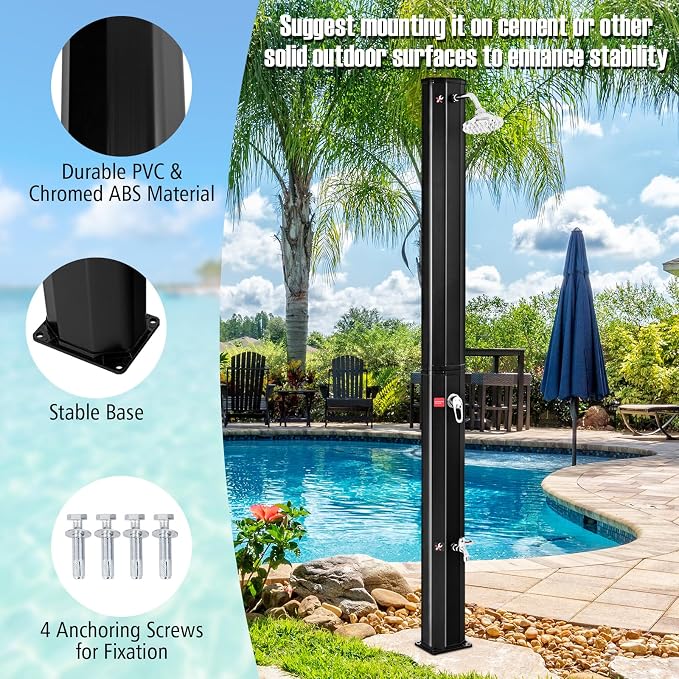Goplus 9.3 Gallon Solar Heated Outdoor Shower, 7.2 FT Freestanding Garden Shower - Image 2