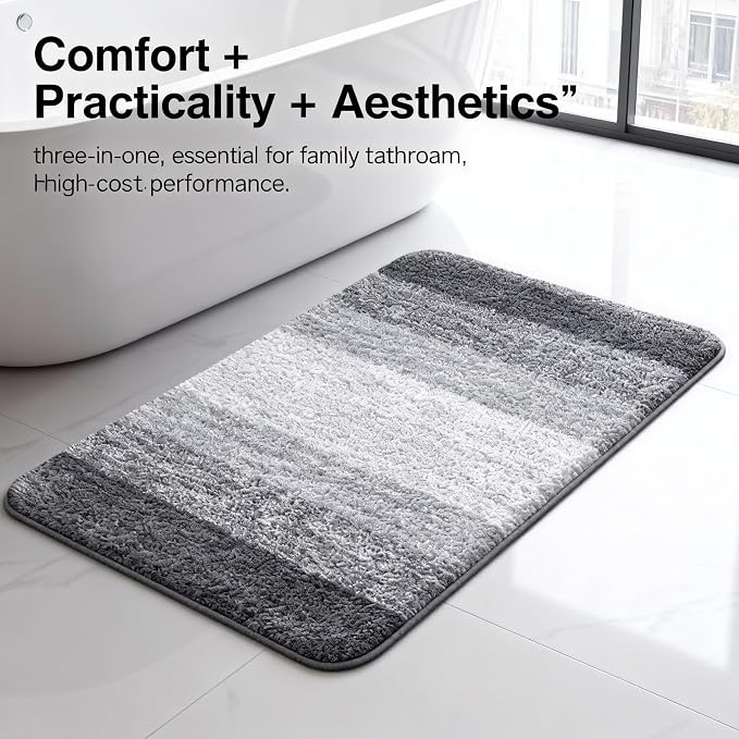 Grey Gradient Bathroom Mat Machine Washable Microfiber - Image 4