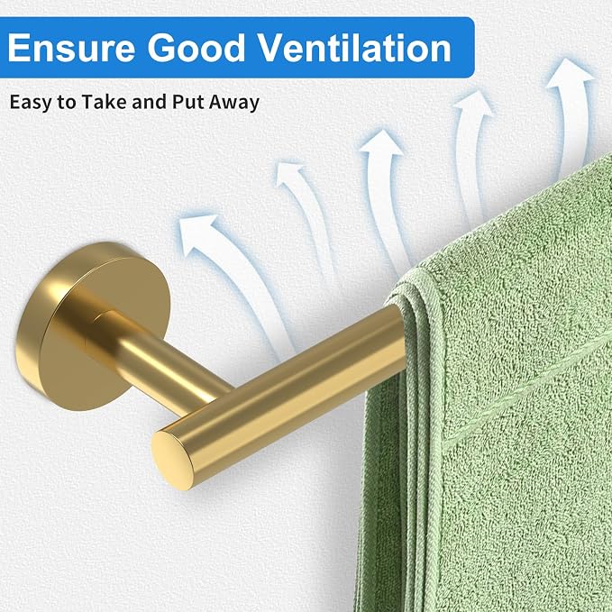 24 Inch Brushed Gold Towel Bar for Bathroom Wall, SUS304 Stainless Steel - Image 4