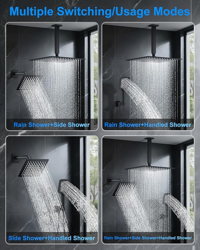 Shower System with Pressure Balance Valve, Matte Black - Image 2