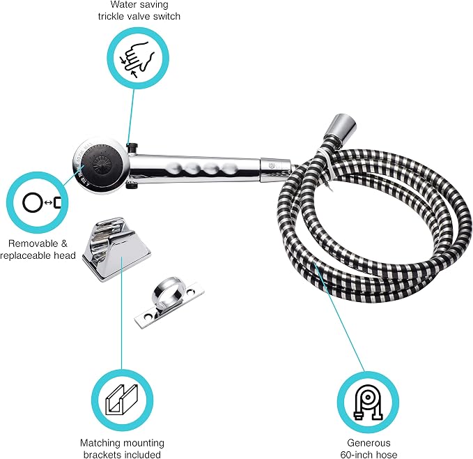Dura Faucet DF-SA130-CP Economical RV Shower Head Hose Kit, Handheld - Image 2