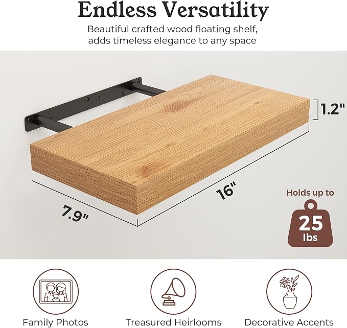 Floating Shelves for Wall, 7.9" Deep Wall Mounted Wood Shelves for Bathroom - Image 2