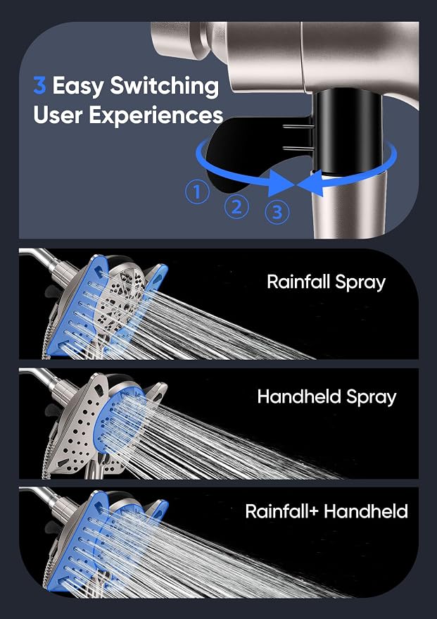 Shower Head with Handheld High Pressure, Rain Shower Head with Fixed Showerhead - Image 2