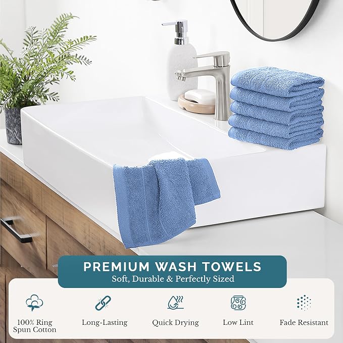 Casa Platino 100% Cotton Wash Cloths 6 Pack - Image 2