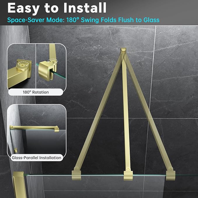 Frameless Shower Door Support Bar, Stainless Steel Wall-to-Glass Support Arm to - Image 3