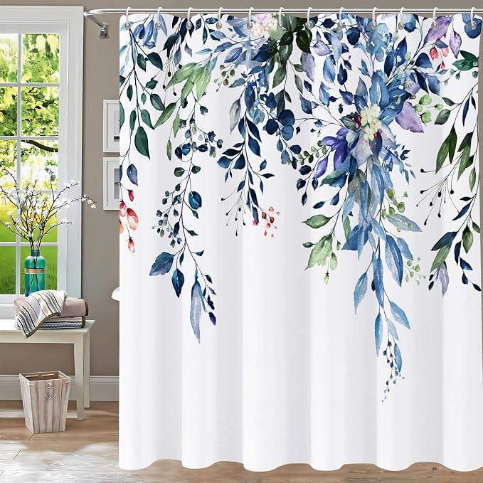 Shower Curtain Blue Green Eucalyptus Shower Curtains by YiarTaan