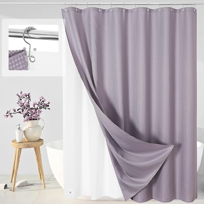 3 in 1 Extra Long Purple Shower Curtain Set-72 W x 84 H, Lavender Waffle and by Unknown