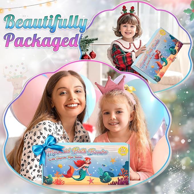 8 Packs Bath Bombs for Kids Girls, Mermaid Bath Bomb - Image 7