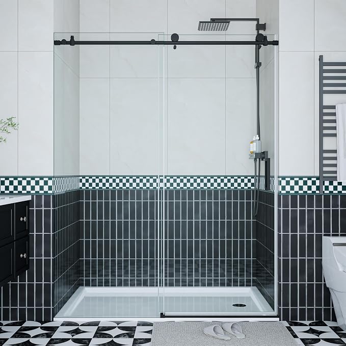 Frameless Shower Door, Adjustable 56"-60" Width x 76" Height, Features 6mm SGCC by IDEALHOUSE