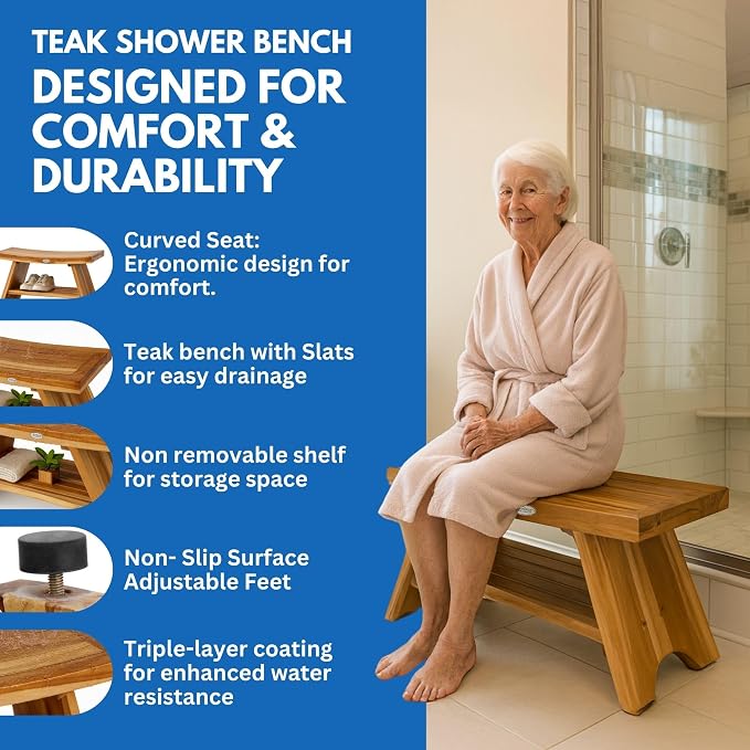 EcoDecors 30 Inch Serenity Teak Shower Bench – Waterproof Bathroom Seat - Image 3