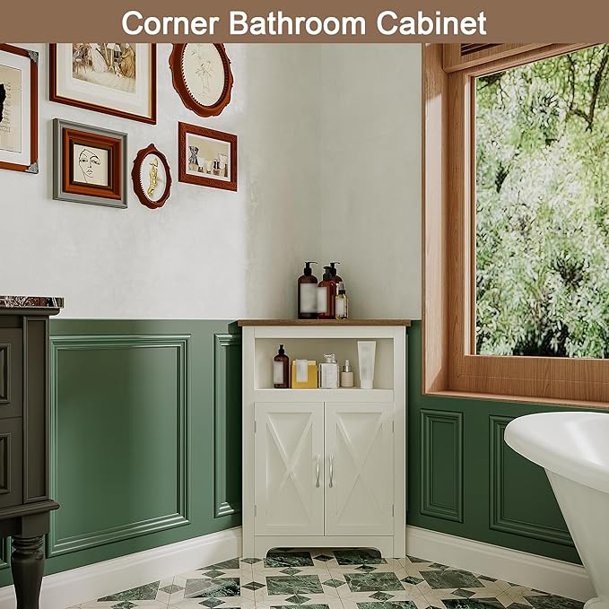 ChooChoo Farmhouse Corner Cabinet, Small Corner Storage Cabinet - Image 5