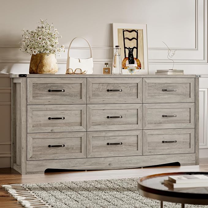 9-Drawer Dresser for Bedroom, Modern Wooden Chest of Drawers by BORNOON