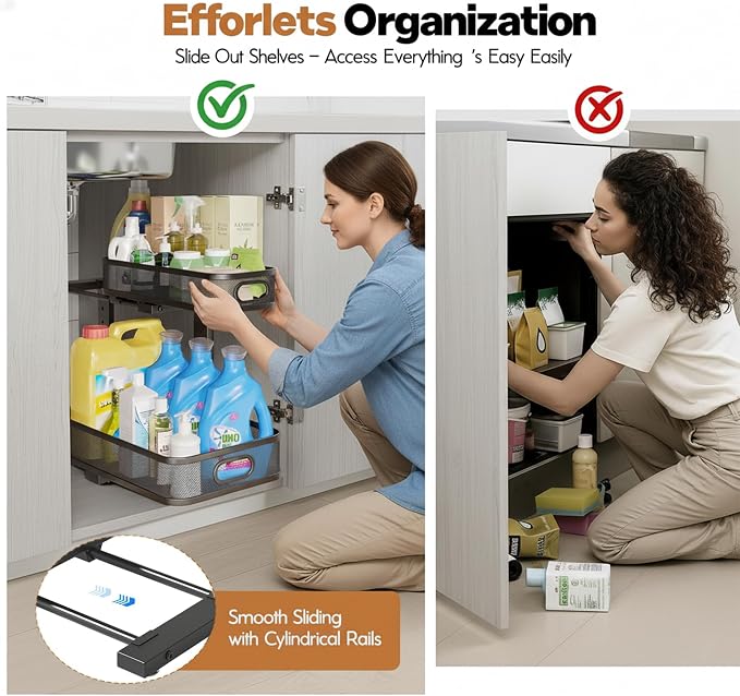 2 Pack Under Sink Organizer, Dual-Layer Pull Out Mesh Cabinet Rack - Image 3