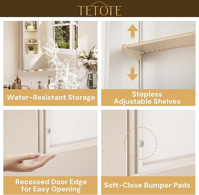 TETOTE 36 x 32 Bathroom Mirror Cabinet - Image 7