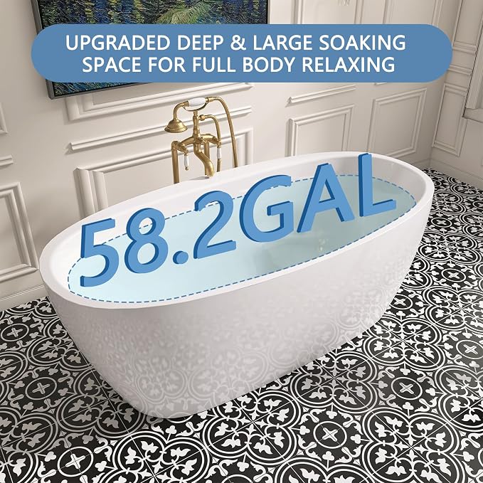 59" Free Standing Tub, Pure Acrylic Freestanding Bathtub, Stylish Stand Alone - Image 2