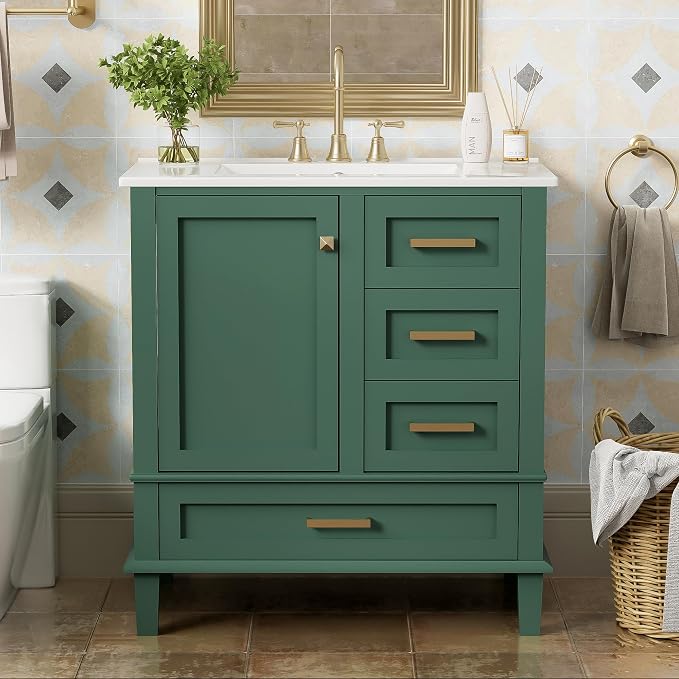 Bathroom Vanity Cabinet Sink 30”, Single Sink Top Combo Set by THINK30