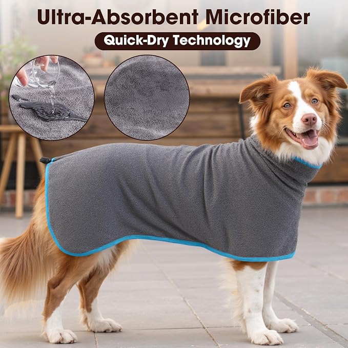 Microfibre Dog Bathrobe Towel Wrap Super Absorbent Dog Drying Coat Bath Robe - Image 4
