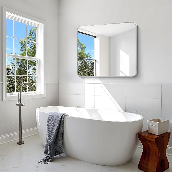 BONEWEI Silver Bathroom Mirror, 30x36 inch Wall Mirror - Image 4