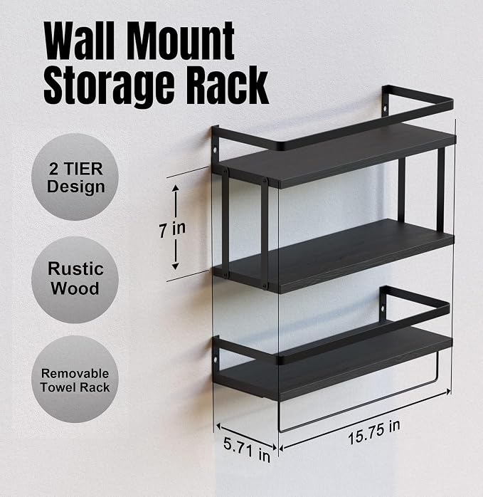 RICHER HOUSE 2+1 Tier Wall Mounted Floating Shelves Set of 2, Rustic Wood Wall - Image 2