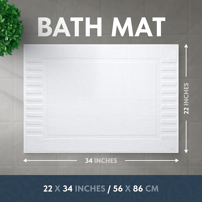 White Classic Luxury Bath Mat Floor Towel Set - Image 3