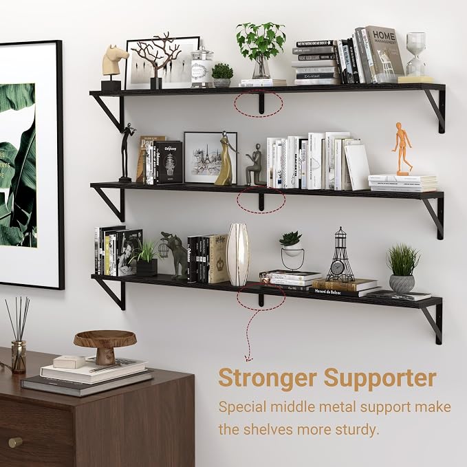 Heimlove 48 Inch Large Wall Bookshelves Set of 3, Wall Mounted Bookshelves - Image 4