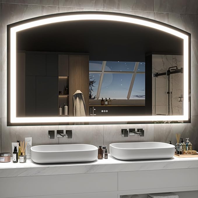 Hasipu 60“ x 36" Arch LED Bathroom Mirror, Frontlit Wall-Mounted Vanity Mirror by Whatssuitableisthebest