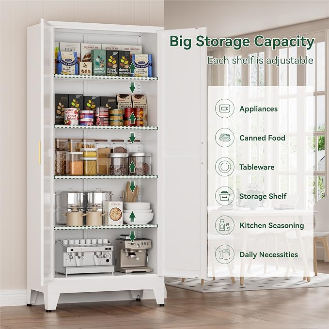 Metal Kitchen Pantry Cabinet, Rustic Freestanding Cupboard - Image 5