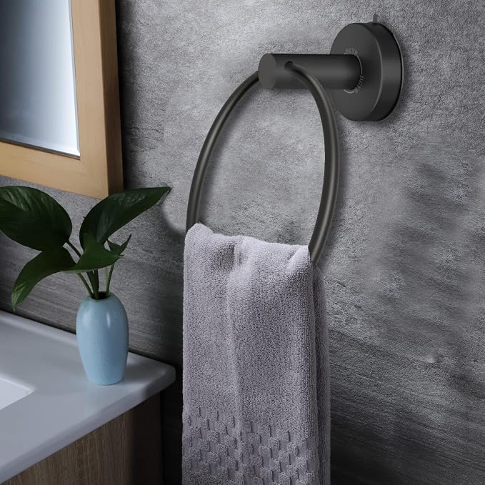 DGYB Suction Cup Towel Ring Matte Black Hand Towel Holder - Image 3