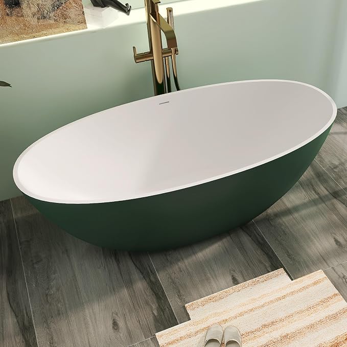 65" Premium Solid Surface Freestanding Bathtub, Upgraded Inside White and - Image 3