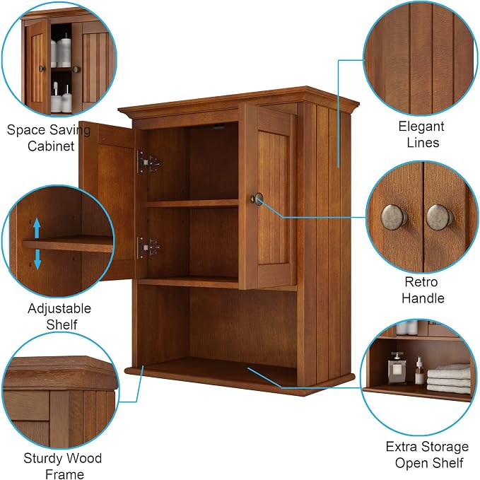 Treocho Wood Wall Cabinet, Bathroom Medicine Cabinet Storage - Image 5
