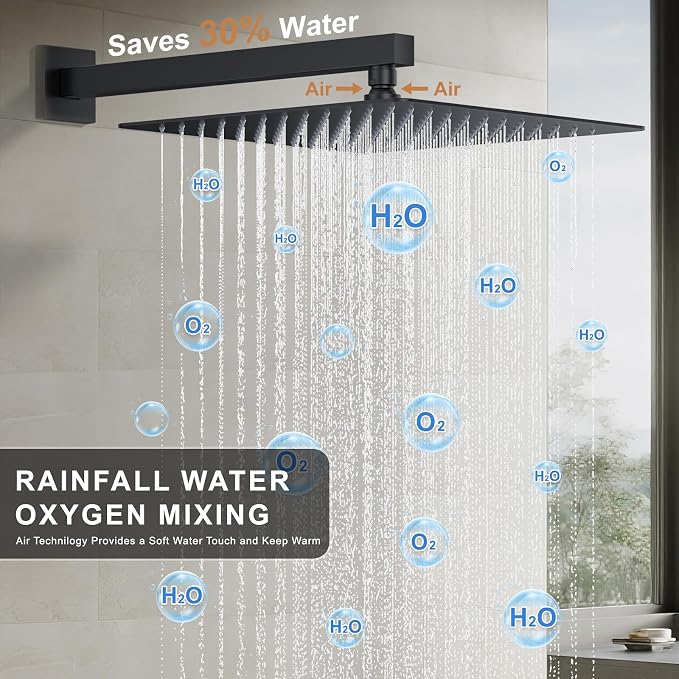 Rain Shower System Matte Black Shower Faucet Set, Dual Rainfall Shower Head Set - Image 8
