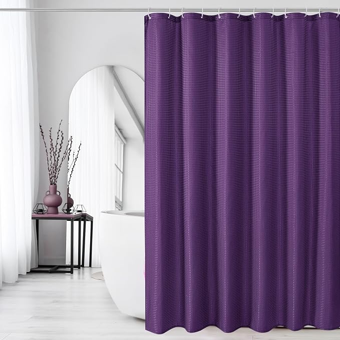 Gibelle Purple Shower Curtain, Waffle Weave Textured Fabric Shower Curtain - Image 6