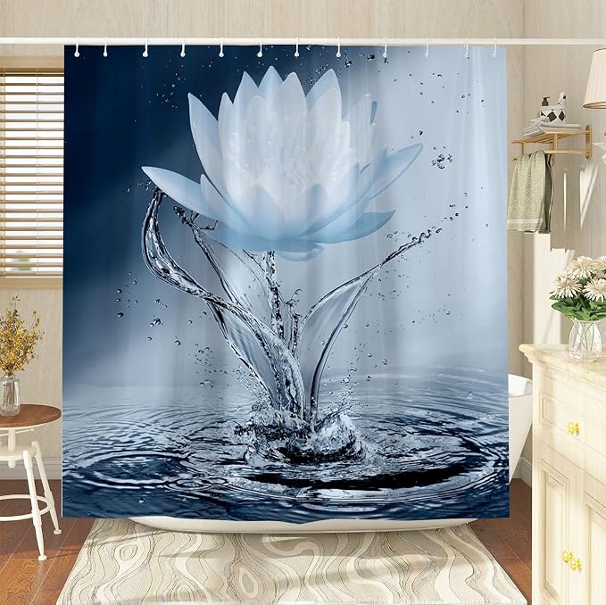 Lotus Shower Curtain Blue Flower Elegant Blooming Floral - Image 3
