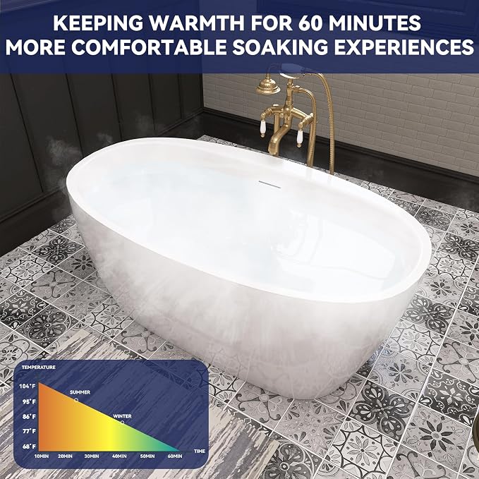 59" Acrylic Free Standing Tub, Stand Alone Tub, Freestanding Bathtub, Soaking - Image 8