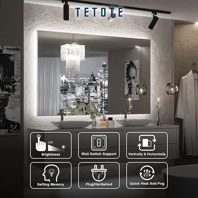 TETOTE 48 x 30 LED Backlit Bathroom Mirror - Image 7
