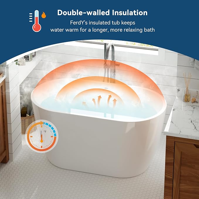 FerdY 47" Bali Acrylic Freestanding Bathtub, Gracefully Shaped Freestanding - Image 2
